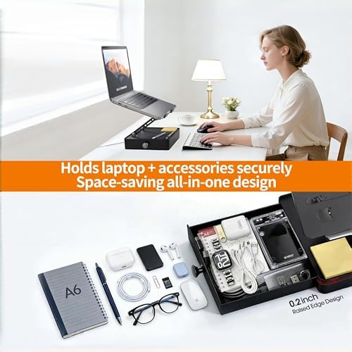 Laptop Stand with Storage Drawer, Adjustable Laptop Riser for Desk, Gray