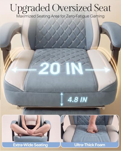 Dowinx High Back Tech Fabric Gaming Chair with Wide Seat, Blue White