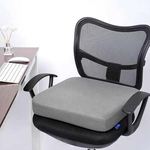 CYLEN Ifoam Memory Foam Layer Wheelchair Cushion - Seat Cushion for Wheelchair-Office Chair, Kitchen Chair-Pressure Sore and Tailbone Pain Relief-High Dense Polyfoam Base (Grey, 18×16×3 inch)