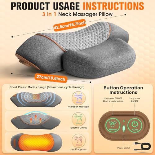 FunBy Neck Massager Pillow with Heat,Neck Pillow Massager for Pain Relief