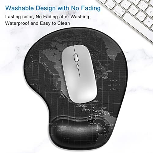 ITNRSIIET Ergonomic Mouse Pad with Gel Wrist Support Small Wrist Rest Smooth Surface Non-Slip PU Base Comfortable Office Supplies Pain Relief, 8.7 x 7.2 inches, Map