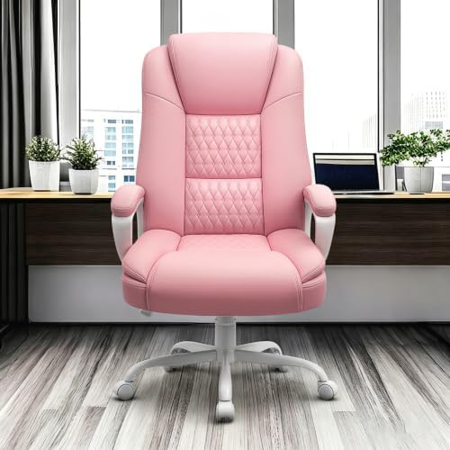 OFIKA Leather Office Desk Chair,Ergonomic Office Chair with Lumbar Support,Computer Chair,Executive Leather Chair with Padded Flip-up Arm,Adjustable Armrests, Black,275LBS