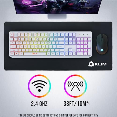 KLIM Wireless Gaming Keyboard RGB - Rechargeable Water-Resistant Backlit