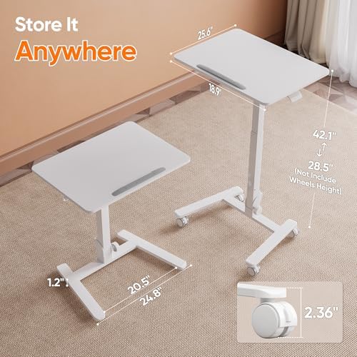 Monomi 25“ Mobile Folding Desk,Pneumatic Sit-Stand Table,No Assembly,White