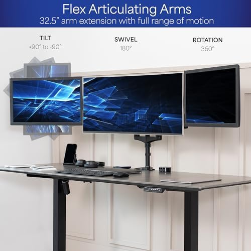 VIVO Triple Pneumatic Monitor Mount for 3 Screens up to 32 inches, Fully Adjustable, Heavy Duty Desk Stand with C-Clamp, Black, STAND-V300G