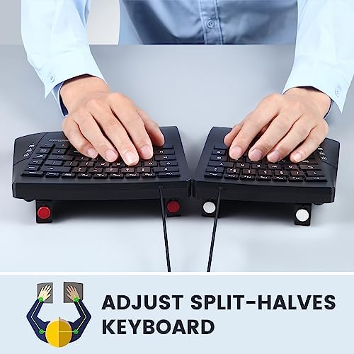 Perixx PERIBOARD-524B US, [Firmware Updated] Wired Ergonomic Split Keyboard - Up to 2 Ft Seperation - Adjustable Tilt Angle - Low Profile Membrane Keys - Black - US English