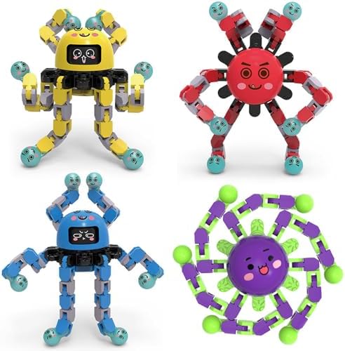 4Pcs Transformable Fidget Spinners for Kids Sensory Fidget Toys Teens Quiet Airplane Road Trip Travel Activities Essential Autism ADHD Easter Basket Stuffers Gifts for Boys Girls Toddlers B