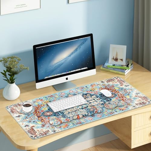 iLeadon Boho Desk Mat Set,Large Mouse Pad and Keyboard Wrist Rest,Blue