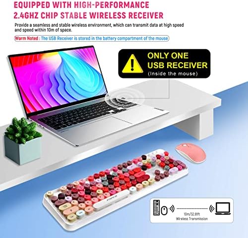 FOPETT Wireless Keyboard and Mouse Sets,Reliable 2.4 GHz Connectivity for PC,Laptop,Smart TV and More (White Colorful)