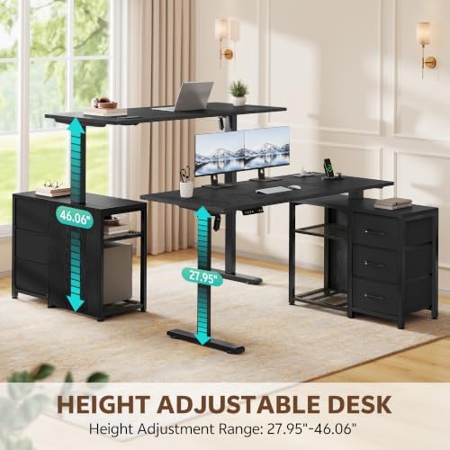 47 Inch L Shaped Desk with 3 Drawers Electric Standing Desks Black