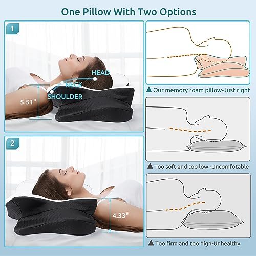 DONAMA Cervical Pillow for Neck and Shoulder Pain Relief, Cooling Contour Memory Foam Pillow, Dual-Height Ergonomic Neck Support Pillow for Side Back Stomach Sleepers with Removable Pillowcase