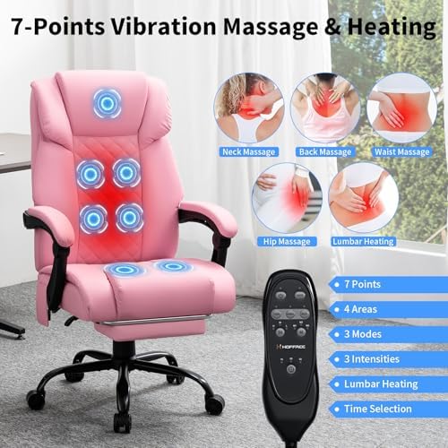 HOFFREE Massage Office Chair with Heat 7 Points Vibration(Light Pink)