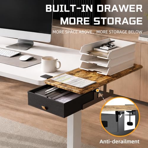 ETHU Desk Extender Tray with Storage Drawer, 25.6x11.4, Walnut