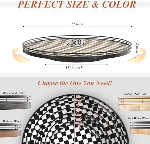 AMH 21-Inch Black and White Checkerboard Lazy Susan Decorative Tray