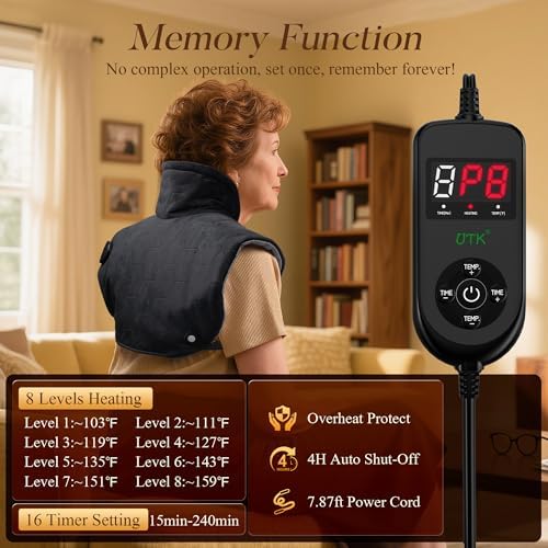 UTK 6X Far Infrared Heating Pad for Neck Shoulders and Back, 30S Fast Heat