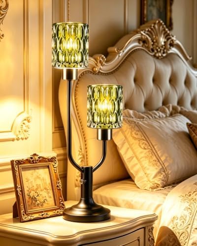 Lightdot Mid Century Modern Table Lamp Green Glass Vintage Lamp Dimmable