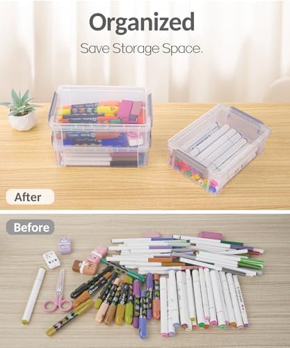 Sooez 6 Pack Extra Large Pencil Box, Plastic Pencil Case Crayon Box