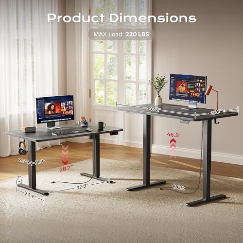 Huuger 47 X 24 Inch Electric Standing Desk with Power Outlets and USB-C Port, Height Adjustable Desk, Sit Stand Desk for Home Office, Computer & Gaming Desk with 3 Presets, Stable Steel Frame, Grey