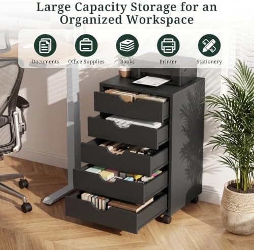 5 Drawer Mobile File Cabinet, Vertical Rolling Filing Cabinet