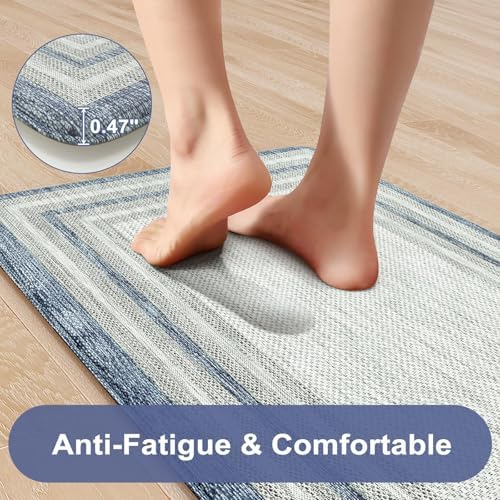 KIMODE Kitchen Mats for Floor Anti Fatigue, Blue Rugs for Kitchen Floor