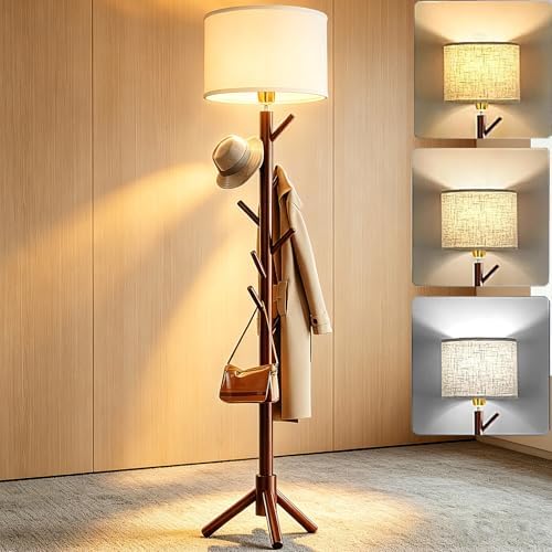 Floor Lamp with Coat Rack, 2-in-1 Entryway Standing Lamp with 7 Hooks, 3 Color Dimmable 78.8" Tall Lamps for Living Room Corner, Bedroom, Small Apartments & Foyers