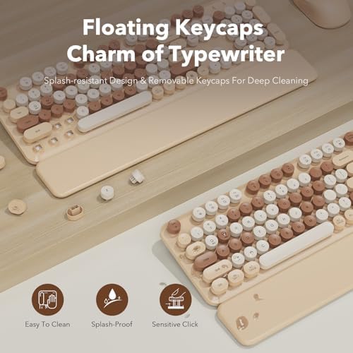 Wireless Keyboard and Mouse, Round Keycap, Magnetic Wrist Rest, Latte Beige