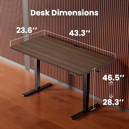 ErGear Height Adjustable Electric Standing Desk, 44 x 24 Inches Sit Stand up Desk, Memory Computer Home Office Desk, Dark Walnut
