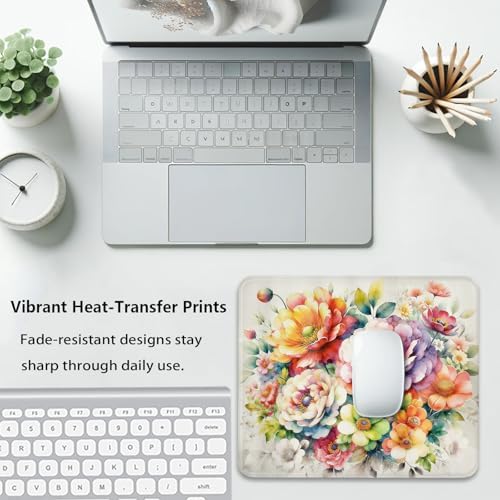 Vintage Watercolor Flower Bouquet Peony Mouse Pad, Retro Floral Desk Mat