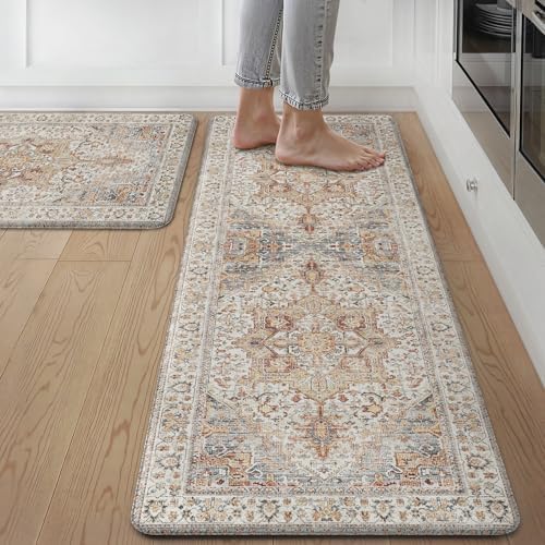GENIMO Anti Fatigue Kitchen Mats for Floor 2PCS, Standing Rugs,PaleBeige