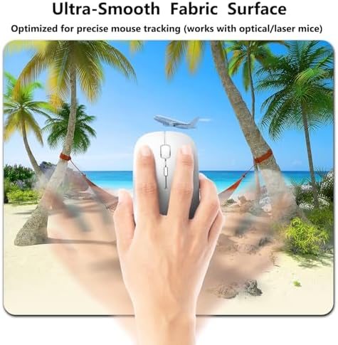 9.5x7.9 Inch Office/Gaming Mouse Pad, Tropical Vacation Beach Paradise Palm Tree Island Hammock, Cute Anti-Slip Mat for Desk Decor