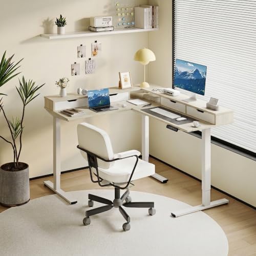 SANODESK 63x55 Electric L-Shaped Corner Standing Desk with 4 Drawers