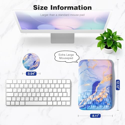 Ospelelf Mouse Pad with Wrist Rest Ergonomic Comfortable Pain Relief Mousepad Wrist Support for Computer Blue Marble