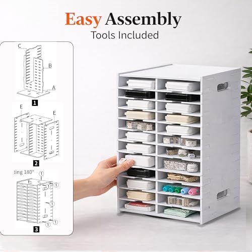 FlexiWilo 48-Slot Rotating Ink Pad Organizer, Desktop Craft Storage, White