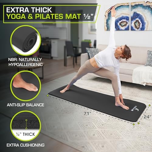 ProsourceFit Extra Thick Yoga and Pilates Mat, 71-inch Long High Density Exercise Mat with Comfort Foam and Carrying Strap
