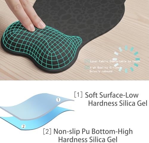 Gel Mouse Pad with Wrist Rest for Mouse Ergonomic Cat Mouse Wrist Rest Non-Slip Silicone Cute Mousepad with Wrist Support for Computer Desk Gaming Laptop Home Office Desk Accessories Black Leopard