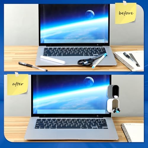 Resurhang 6 Pcs Monitor Pen Pencil Holders DIY Screen Pen Holder Computer Monitor Pencil Holder Desktop Accessories PP Self Adhesive Desk Organizer for Office Classroom Gadget Storage(Gray, White)
