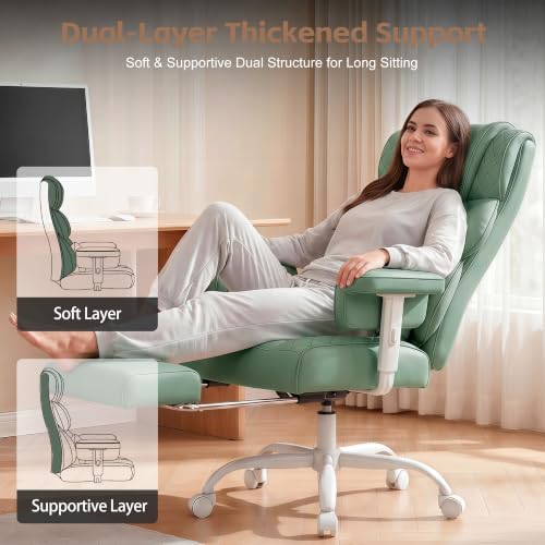 Vonesse Office Chair, Desk Chair with Soft Adjustable Armrests, Ergonomic High Back Gaming Chair with Lumbar Support, Executive Computer Chairs with Footrest (PU Leather, Green)
