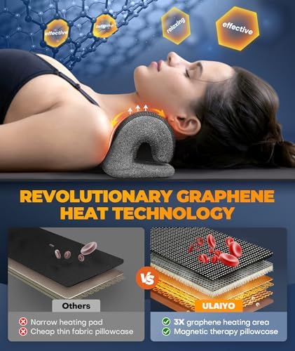 Graphene Magnetic Neck Stretcher for Deeper Pain Relief, Instant Heating Pad Cervical Traction Device Pillow, Neck Cloud for TMJ Tension Muscle Migraine, Gifts for Women, Mom, Men(Dark Gray)