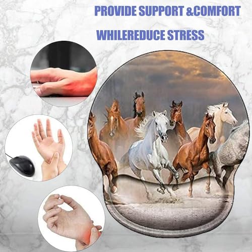 Horse Mouse Pad with Wrist Support Gel Mousepad Wrist Rest Ergonomic Animal No-Slip Mouse Mat Gaming Computer Mouse Pads Desk Accessories for Men Office Work