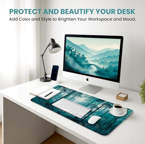 Aesthetic Desk Mat, Cute Deer Forest Desk Pad Protector for Work & Decor, 31.5" x 11.8", Pretty Non-Slip Extended Mouse Pad for Office or Home