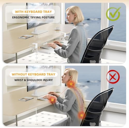 Under Desk Keyboard Tray, Pull-Out Drawer&Holder with C-Clamp 25.6"x11.8"