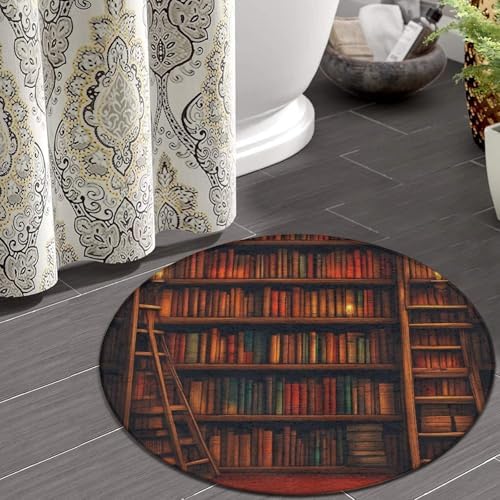 Large Round Area Rug Home Decor Modern Bathroom Rug Kitchen Office Circle Rug for Living Room Sofa Circle Cute Mat Library Bookshelf Vintage, 24inch
