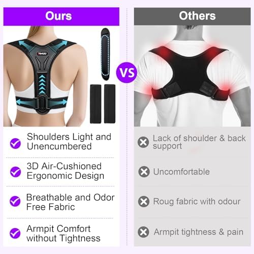 Posture Corrector for Women and Men, Upgraded Comfortable Upper Back Brace with Shoulder Pads & 3D Pad, Adjustable Back Straightener Support for Back, Shoulder and Neck (Black-M)