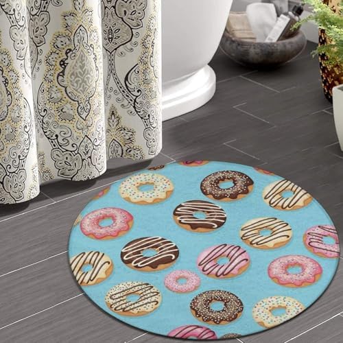 Soft Round Yoga Carpet, Large Home Decor Mat, Non Slip Machine Washable Kitchen Office Circle Rug Delicious Doughnuts, 60inch