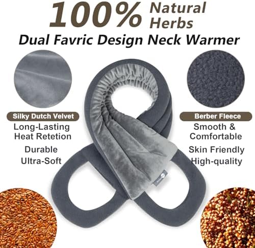 AiricePac Microwave Heating pad for Neck and Shoulders Back 33 * 5" microwavable Moist Heat Pack Warm hot Compress Neck wrap Weighted Rice Bean Bag Reusable Herbal Nature Calming Portable Grey