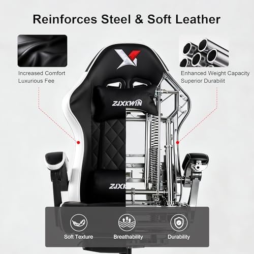 Gaming Chair for Adults with Footrest,White
