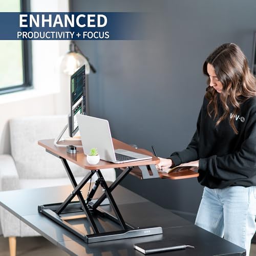 VIVO Dark Walnut 32 in Standing Desk Converter, DESK-V000KA