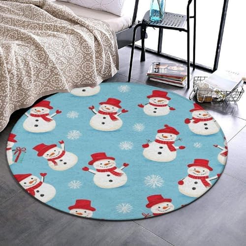 Soft Round Yoga Carpet, Office Chair Decor Round Mat for Carpet and Hardwood Floors Christmas Snowman