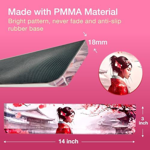 GUNMJO Acrylic Keyboard Wrist Rest, Cherry Blossom, for TKL Computer Keyboard and Mechanical Keyboard, Comfortable, Ergonomic for Easy Typing, 14x3 inches/18mm Thick