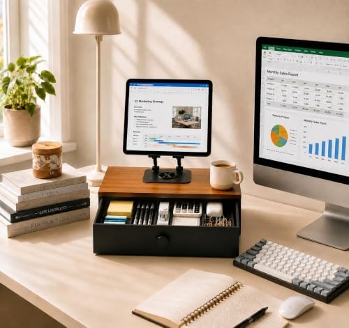 Desk Drawer Organizer for ipad Accessory,Desk Organizers and Accessories,360°Adjustable Rotation Tablet Holder Stand,Compatible with 4.7-16.9" iPads, Surface Tablets, Portable Monitors, Kindle & More